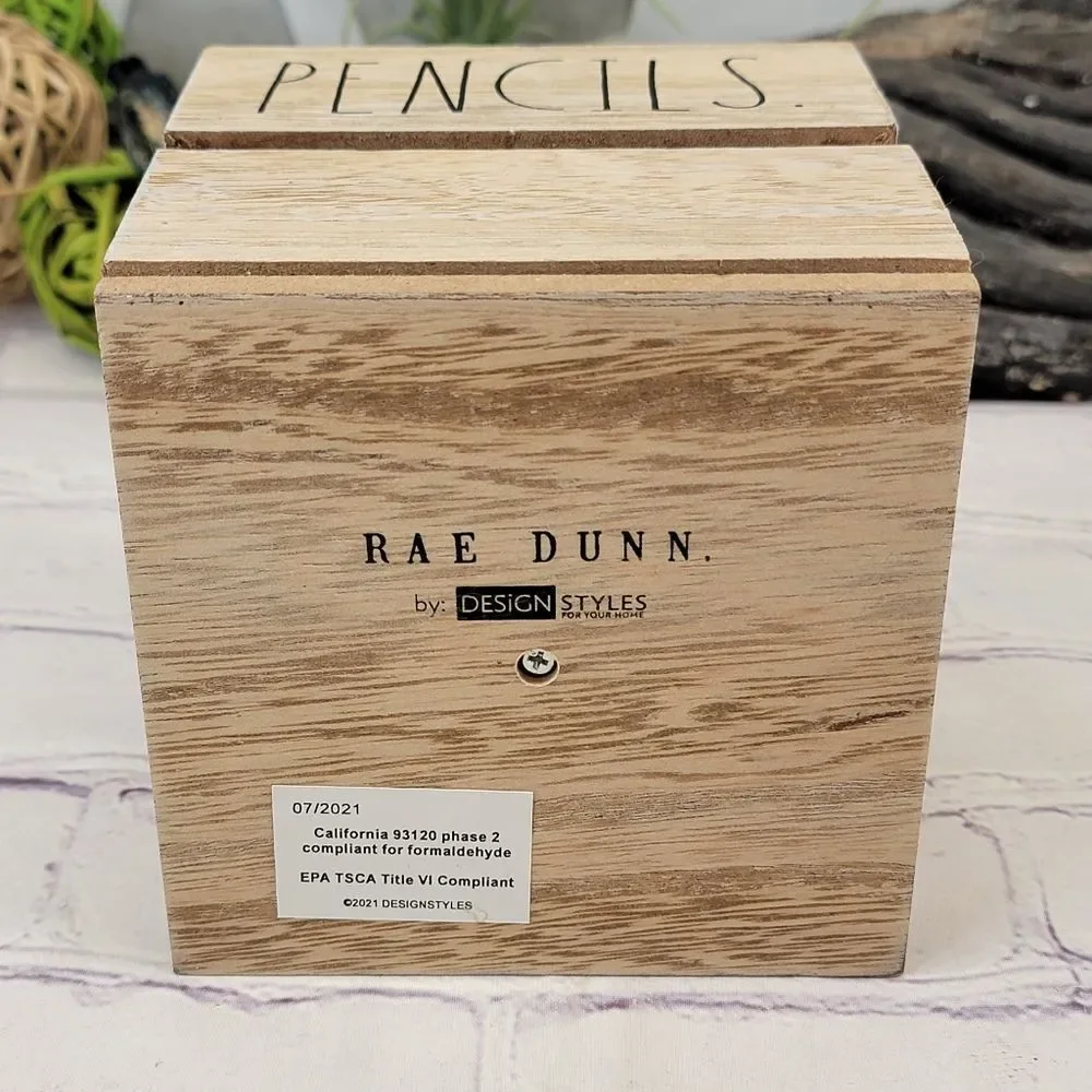 Rae Dunn PENS PENCILS Cup Spinning Wooden Holder